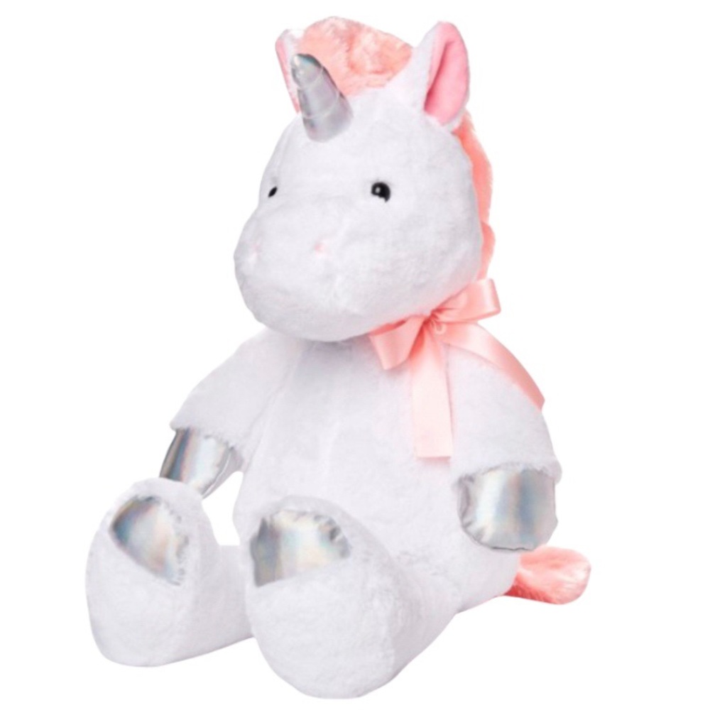 Spark Create Imagine Metallic Plush Unicorn White Pink Silver Stuffed Animal 21”
